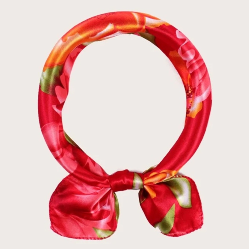 Red Floral Satin Bandana